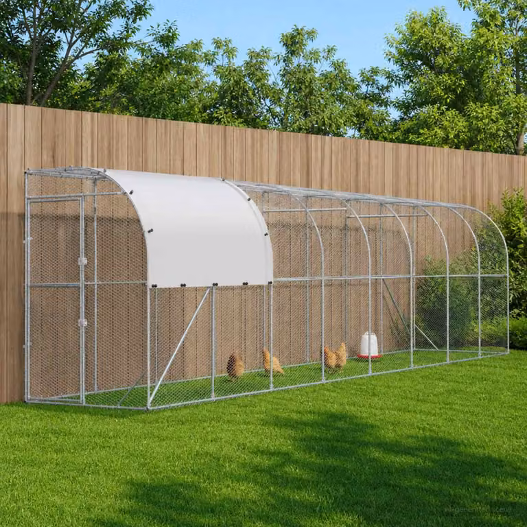 vidaXL Gabbia per Polli Contro il Muro Argento 800 x 150 x 215 cm