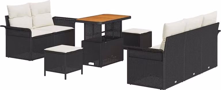 Set Divano da Giardino con cuscino 8 pcs Nero polyrattan