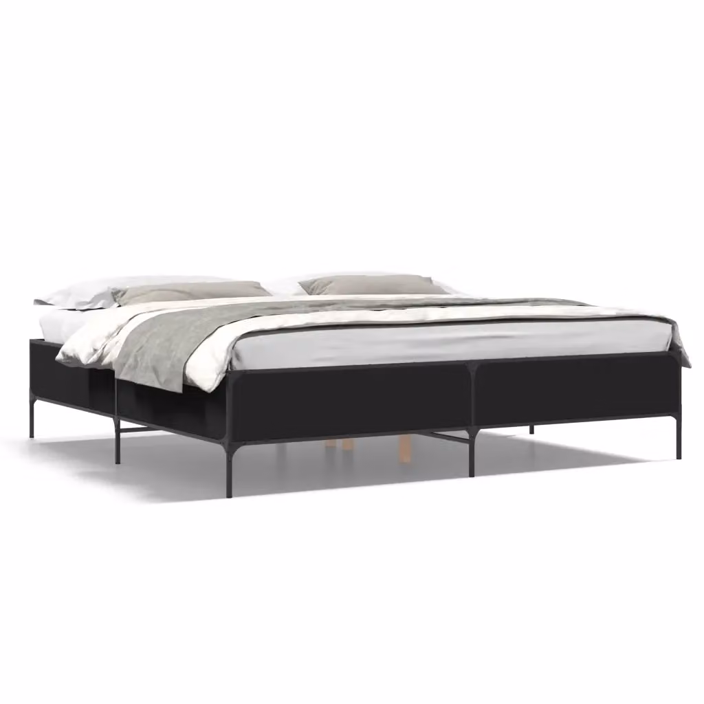 Letto Giroletto Nero vidaXL in Legno Multistrato e Metallo 200x200 cm – 2