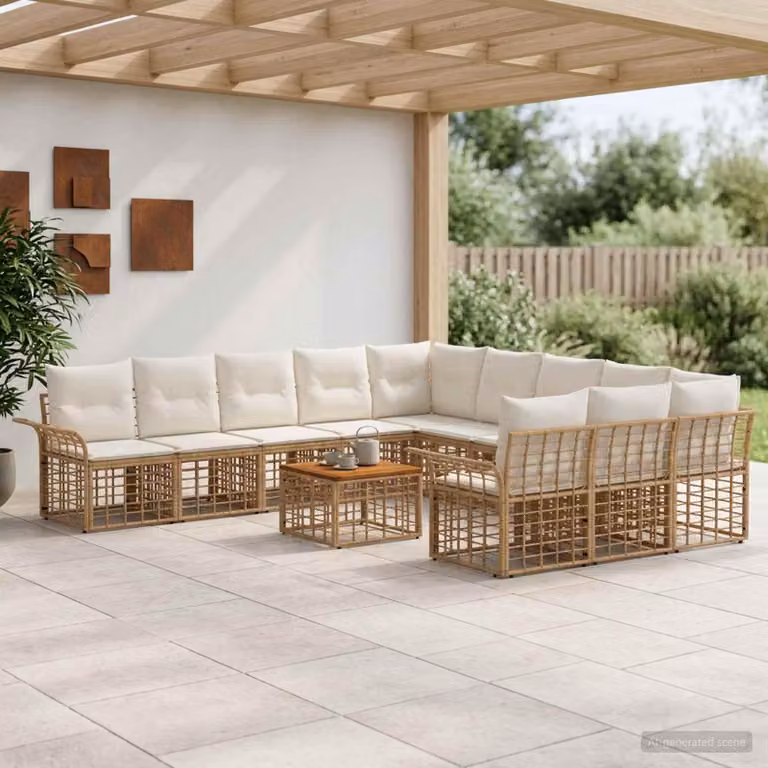 Maison Exclusive - Set da esterno per divano, 12 pezzi, 11 posti, color naturale e crema