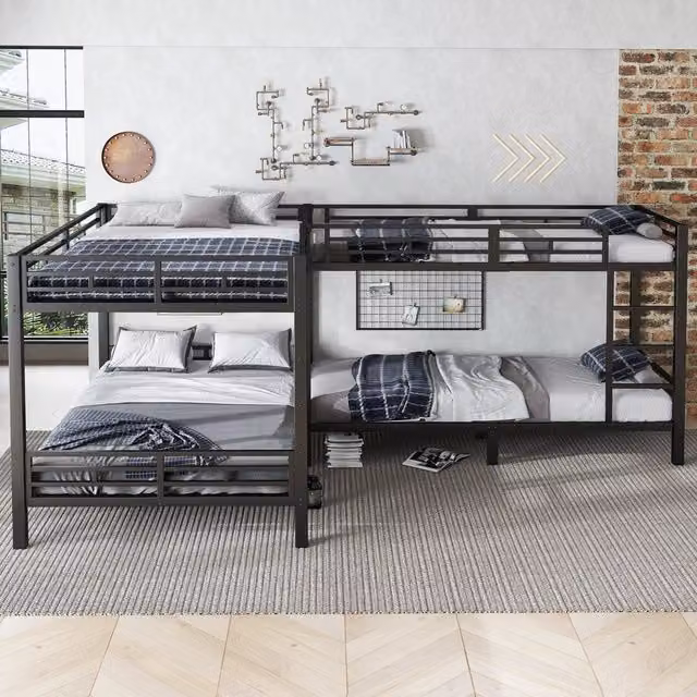 letto a castello metallo legno nero 349 x 206 cm