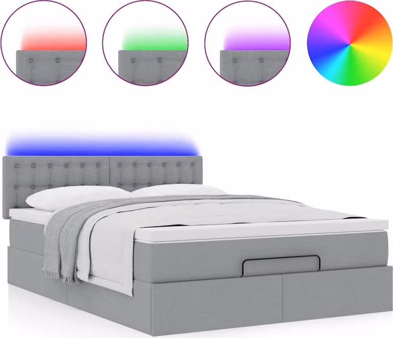 Pouf Letto con Materasso e LED Grigio Chiaro 140x190 cm