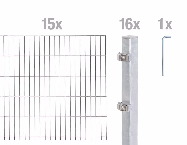 Alberts 657024 Recinzione a doppia rete metallica come set completo di 32 pezzi, zincato a caldo, altezza 120 cm, lunghezza 30 m