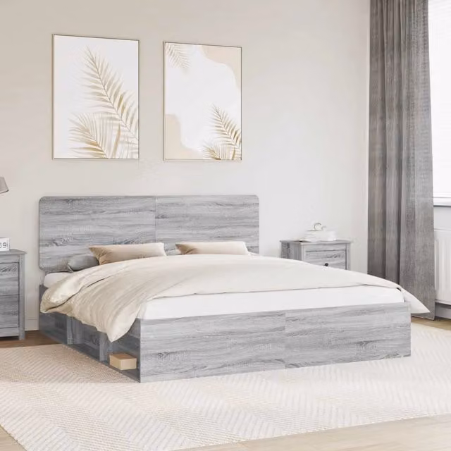 Struttura del letto-Giroletto Grigio Sonoma 200 x 200 cm Pino massello 430291