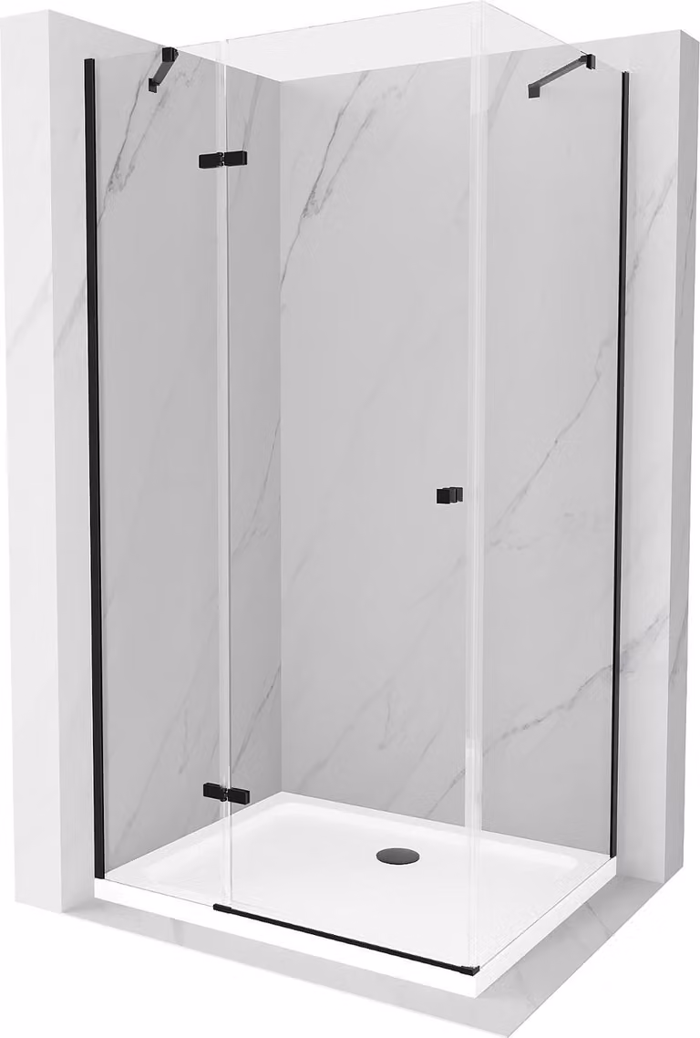 Mexen Roma cabina doccia a battente 80 x 110 cm, trasparente, nera + piatto doccia Flat, bianco - 854-080-110-70-00-4010B