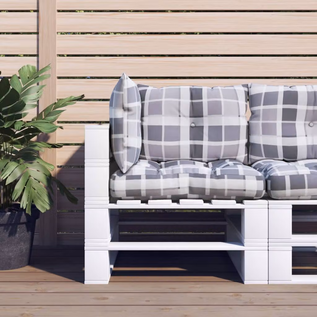 Set di 3 cuscini per pallet vidaXL in poliestere grigi e multicolore, impermeabili e resistenti ai raggi UV, L/P/H: 61,5 x 60 x 10 cm
