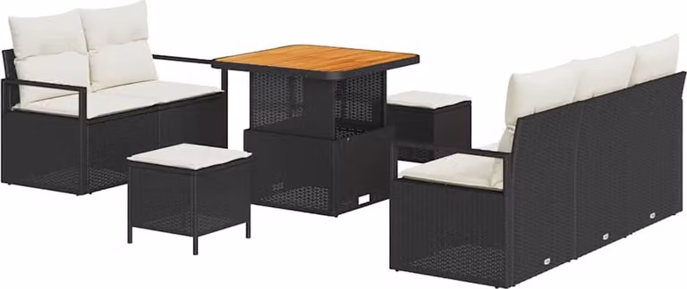 Set Divano da Giardino con cuscino 8 pcs Nero polyrattan