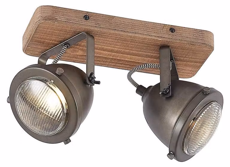 Lampada da esterno a faretto da terra - Design industriale - Legno - Nero - Per giardino e terrazzo