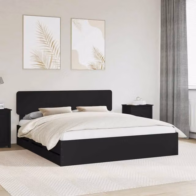 Struttura del letto-Giroletto Nero 200 x 200 cm Legno ingegnerizzato 760300
