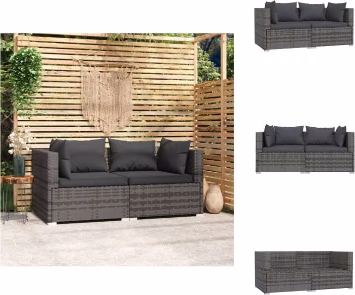 vidaXL Divano a 2 posti con cuscini in poly rattan grigio - Set di mobili da giardino