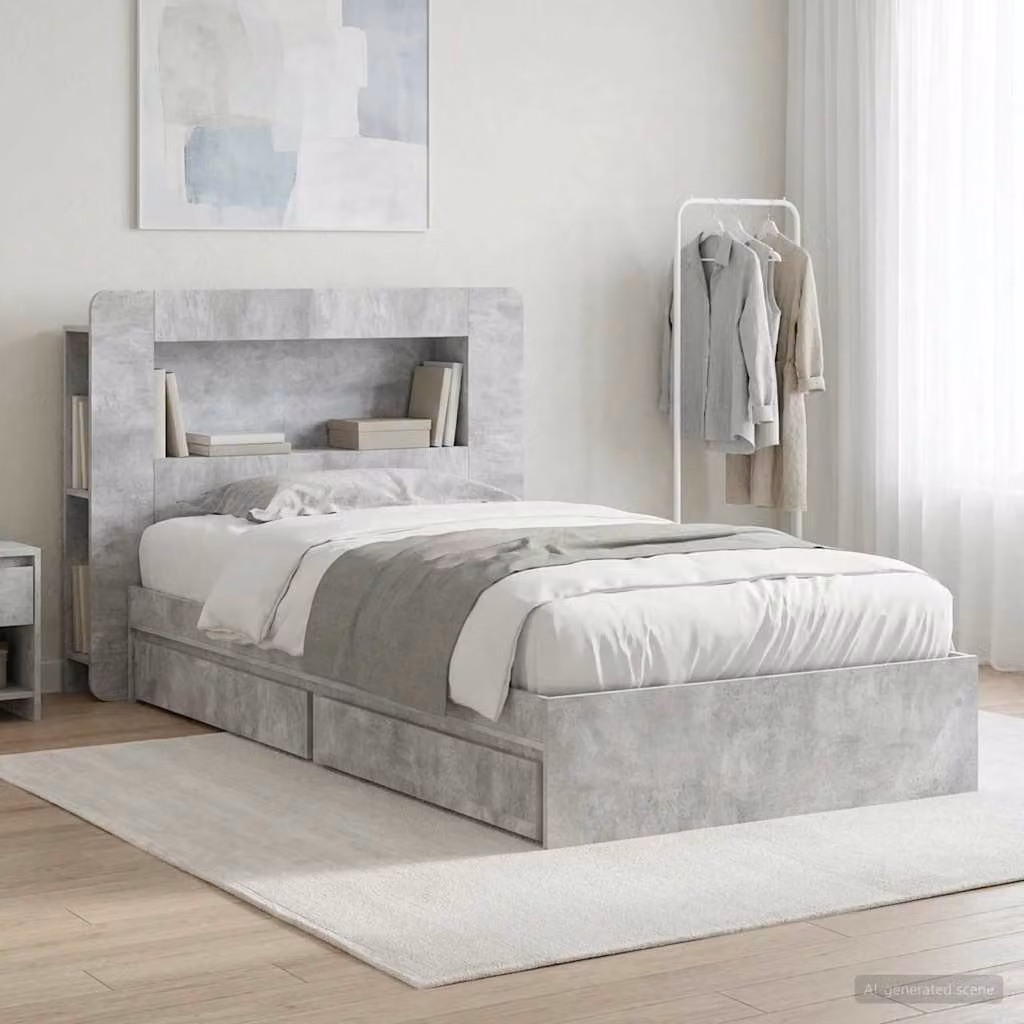 vidaXL Telaio del letto moderno con cassetti in legno ingegnerizzato, Grigio, 90 x 190 cm