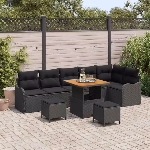 Set Divano da Giardino 9 pz Nero polyrattan 3362279