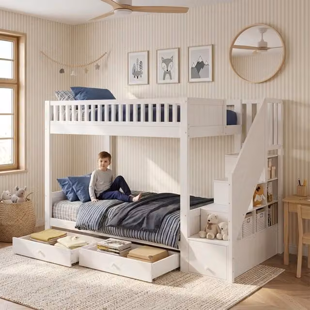 letto a castello in legno massello e mdf bianco 90x200 cm