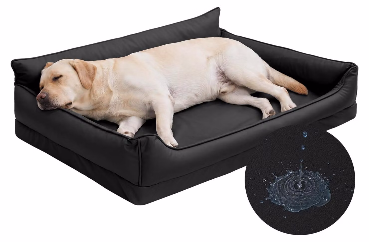 Cuccia ortopedica per cani, impermeabile, dimensioni 91 x 68 cm, realizzata in ecopelle, taglia media, colore nero, adatta sia per interni che per esterni. Divano per cani