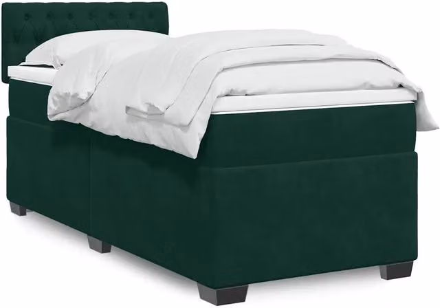 Letto Ibrido vidaXL con Materasso a Molle Insacchettate e Rivestimento in Velluto Verde Scuro L/P: 100 x 200 cm – 1