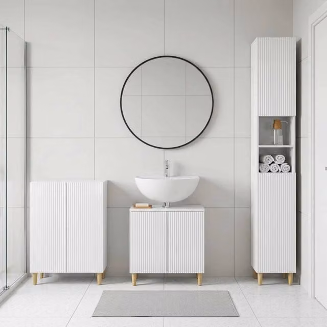 Set di mobili da bagno moderno vidaXL in 3 pezzi bianco lucido composto da mobile lavabo e pensili