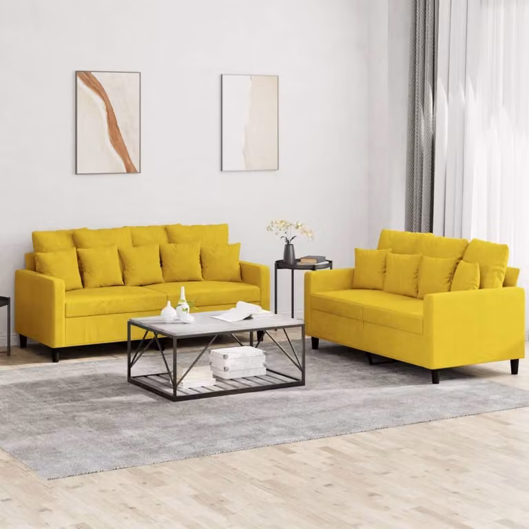 Maison Exclusive - Set divano a 2 posti con cuscini in velluto giallo