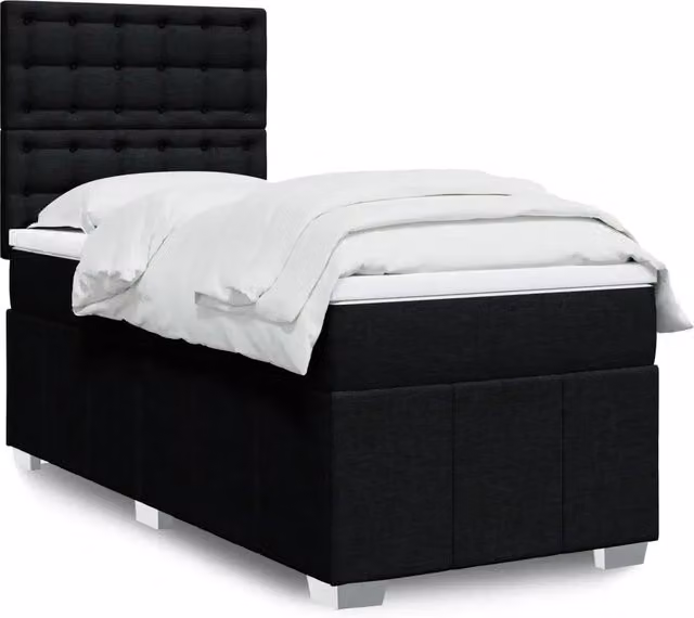Letto Ibrido vidaXL con Giroletto a Molle e Materasso in Tessuto Nero e Bianco L/P: 90 x 200 cm – 1