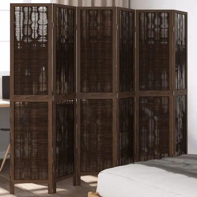 Divisorio Ambienti | Divider per stanze | Paravento 6 Pannelli Marrone Scuro Massello Paulownia