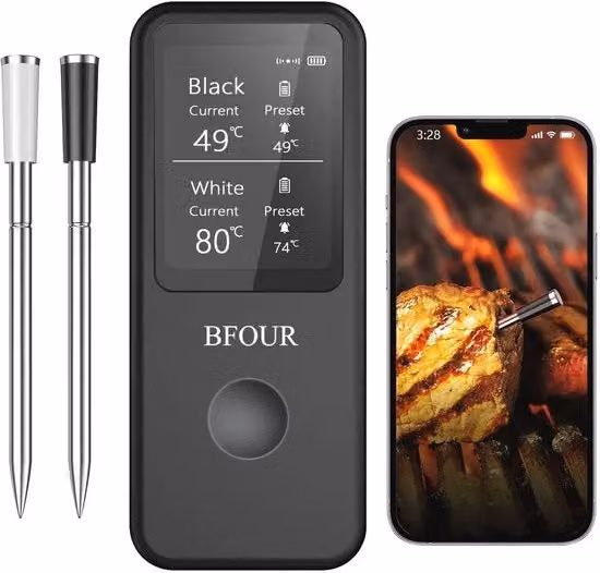 Termometro per la carne con Bluetooth e display da 2,4 pollici | Impermeabile e preciso per barbecue e forno