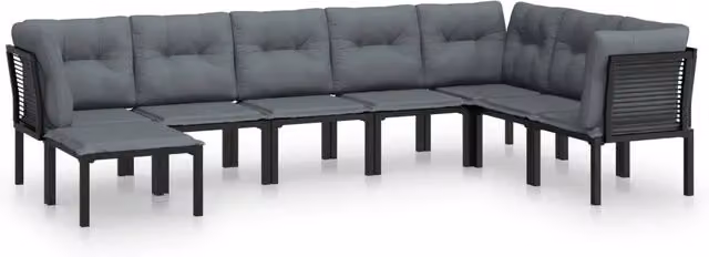 Set Salotto da Giardino 8 pz | Set di Mobili da Esterno Nero e Grigio in Polyrattan