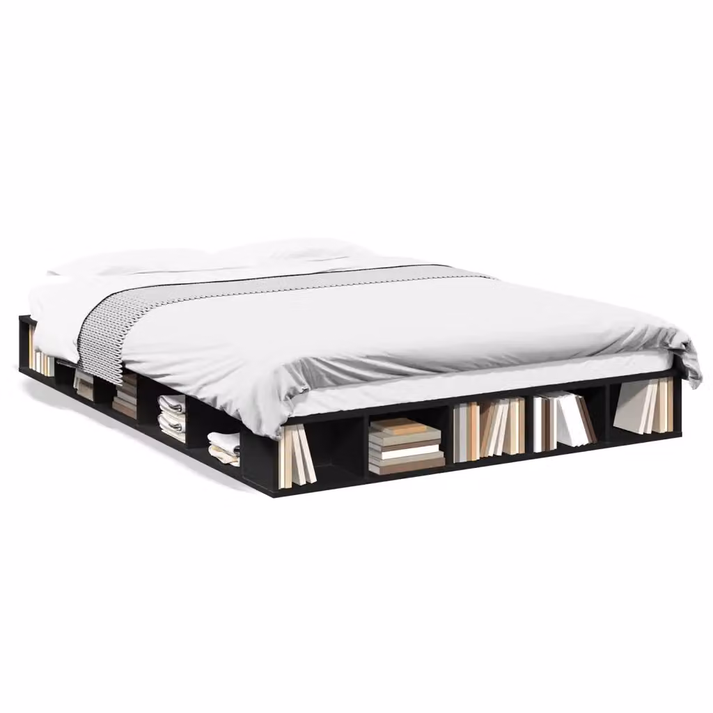 Letto con contenitore e scomparti laterali vidaXL in legno multistrato nero L 160 x P 200 cm – 2