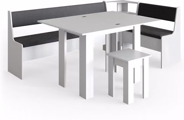 Gruppo panca ad angolo Roman Bianco 210 x 120 cm con tavolo Vicco
