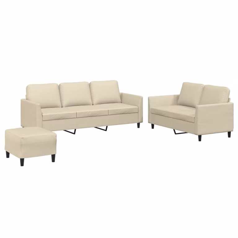 Set di Divani 3 pz con Cuscini crema in Pelle finta