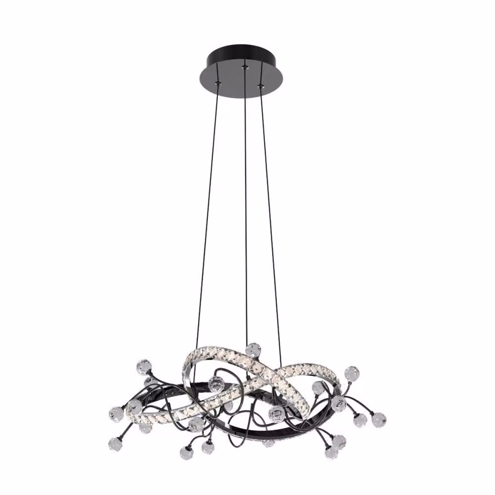 Lampada a sospensione LED MAIA nera-cristallo-cromata 26W Tonalità di bianco 3000 lm metallo dim.: 150x58x58 cm IP20 Zuma Line