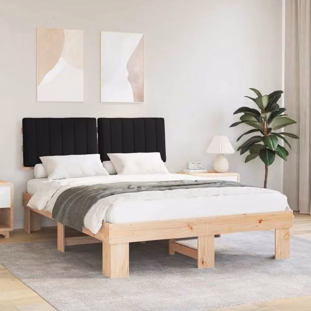 Letto con Testiera Rivestita-Struttura Letto con Testiera Nero 135 x 190 cm Pino massello 254608