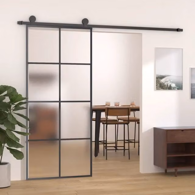 Porta Scorrevole in Vetro e Alluminio vidaXL Nera L: 90 cm, H: 205 cm