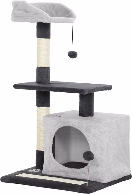 Albero Tiragraffi per Gatti PawHut con Casetta, Amaca e Tappetino, Grigio, Altezza: 85 cm