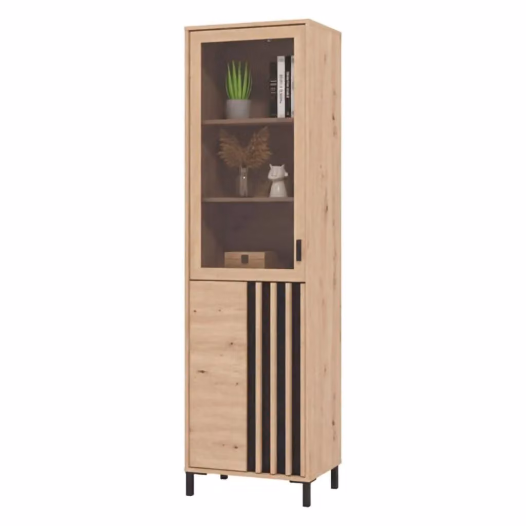Mobile Espositore Vetrina Senis DMORA con Ante in Vetro e 4 Ripiani, Colore Marrone Rovere Nodi, L: 54.5 cm, P: 40 cm, H: 192.5 cm – 2