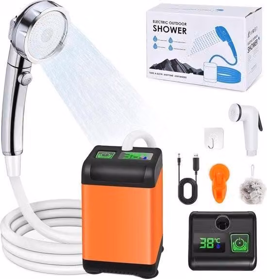 Doccia da campeggio portatile con batteria da 6000 mAh e display digitale della temperatura