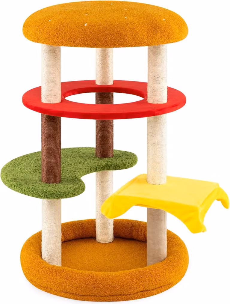 Tiragraffi con pali in sisal, piattaforme e cuccia, 106 cm