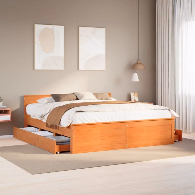 Letto con giroletto e testiera vidaXL in legno di pino color marrone cera L/P: 180 x 200 cm