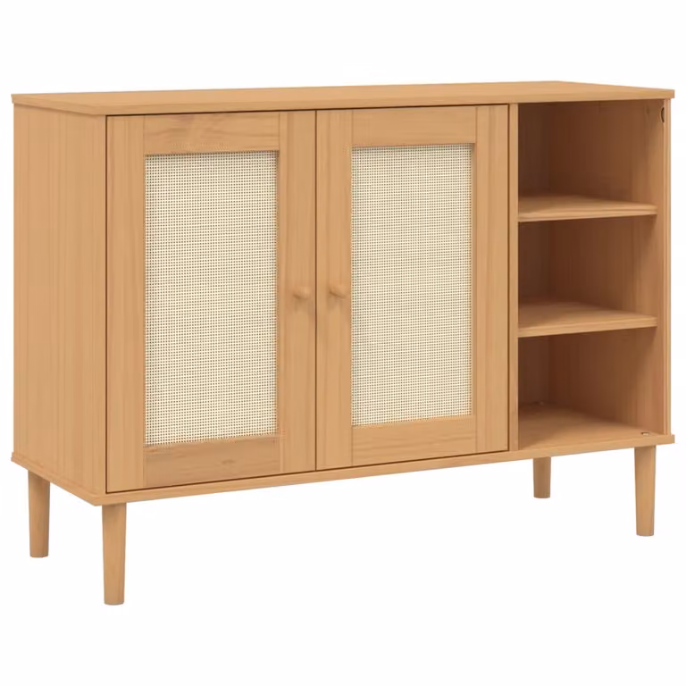 Credenza SENJA Aspetto Rattan 112x40x80 cm Legno Massello Pino