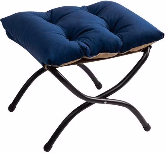 Ibenzoa® Poggiapiedi pieghevoli – rivestimento in velluto  struttura in metallo a forma di X, cuscino in cotone, blu scuro, 47 x 37 x 38 cm