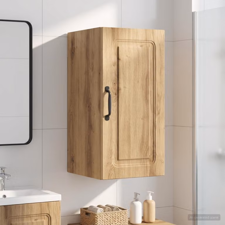 Armadio da bagno a muro vidaXL UTRECHT moderno in rovere e metallo, colore marrone e nero