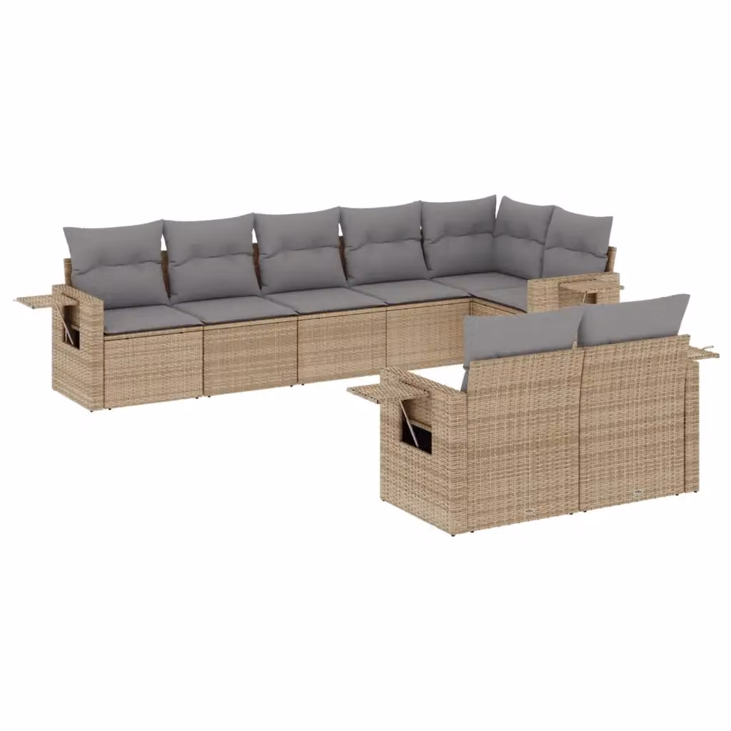 vidaXL Set Divano da Giardino 8 pz in Polyrattan con Cuscini Beige e Grigio – 2