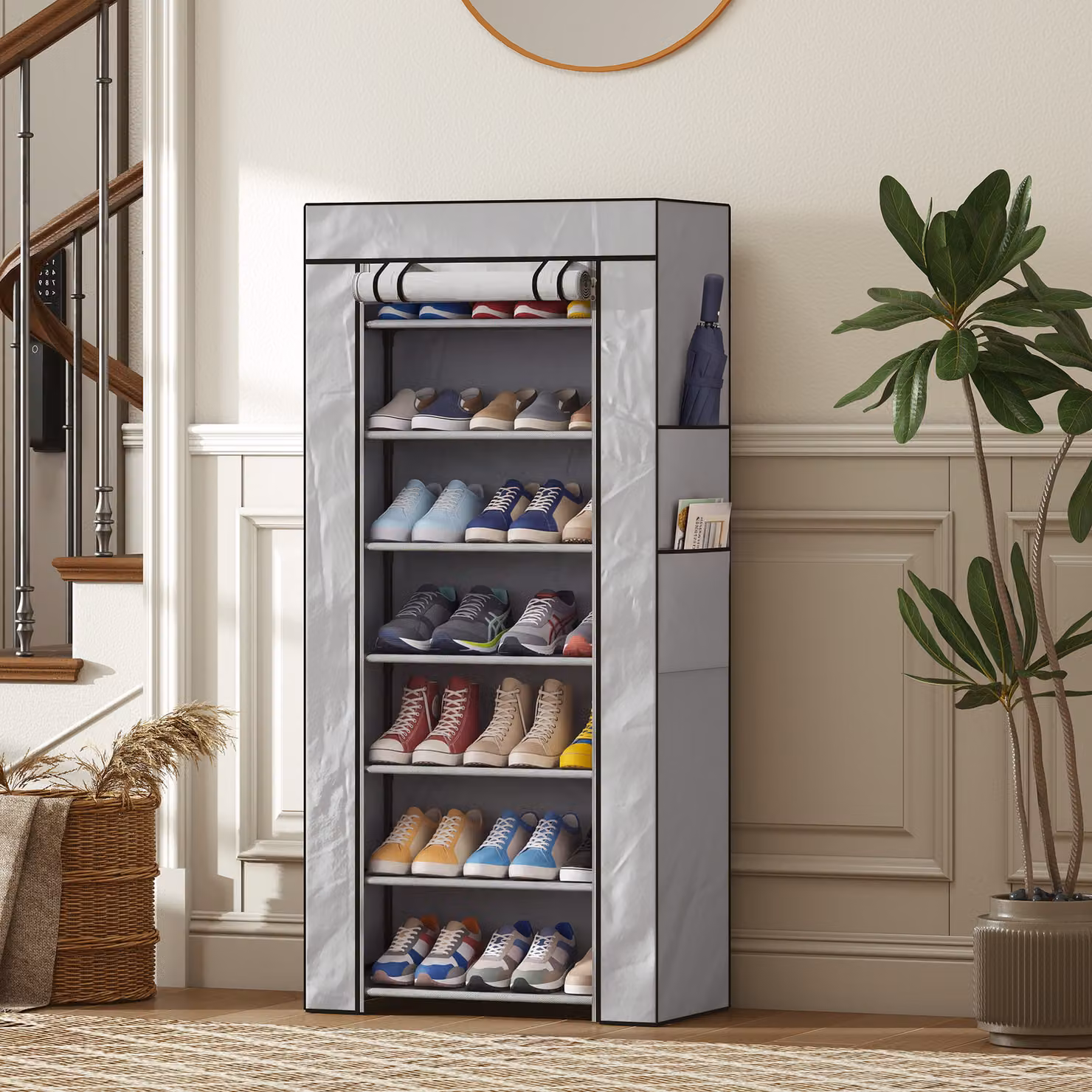 Scarpiera HOMCOM in acciaio con 7 ripiani e copertura in TNT, grigio, L 60 x P 30 x H 126 cm – 2