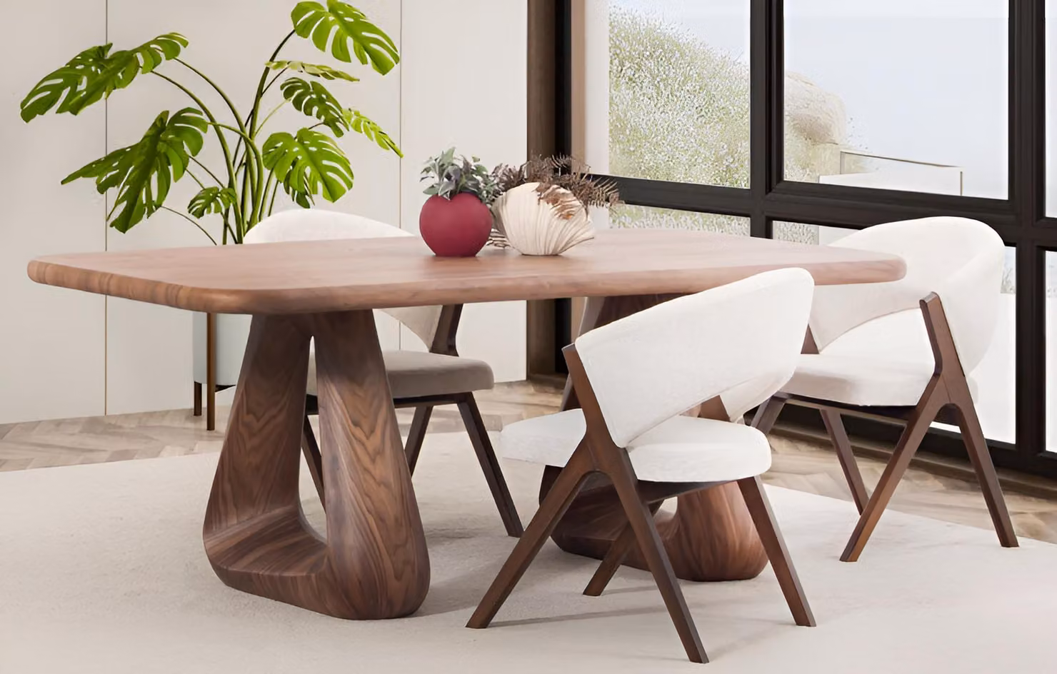 Beige Stoffstühle Esszimmermöbel Holzfüße Exklusives Stuhl-Set