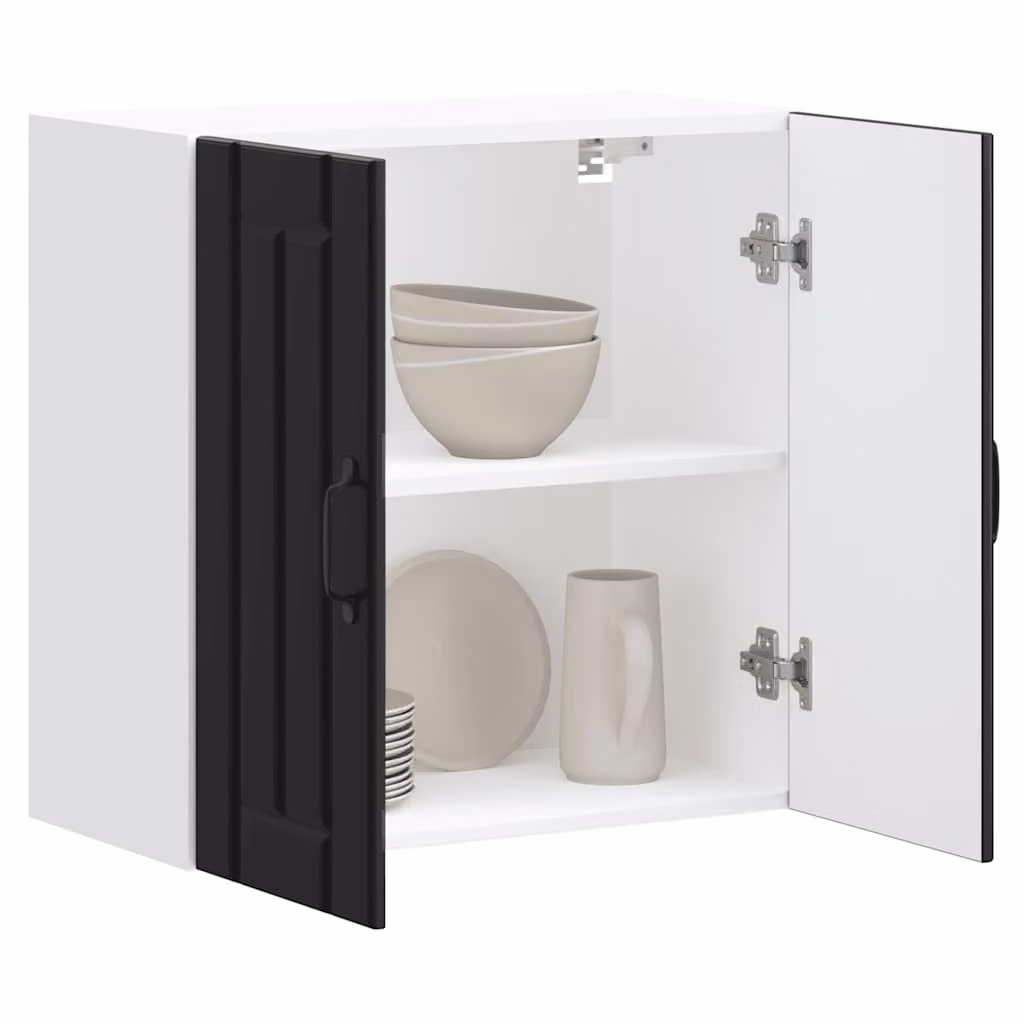 Pensile da cucina moderno vidaXL con ante in vetro, nero e bianco, in legno e MDF, L: 60 cm, H: 31 cm, P: 25 cm