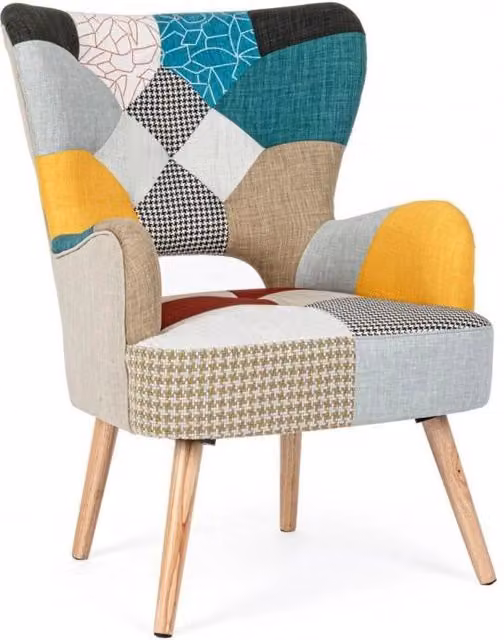 Poltrona Imbottita 65x68x92 cm in Tessuto Patchwork
