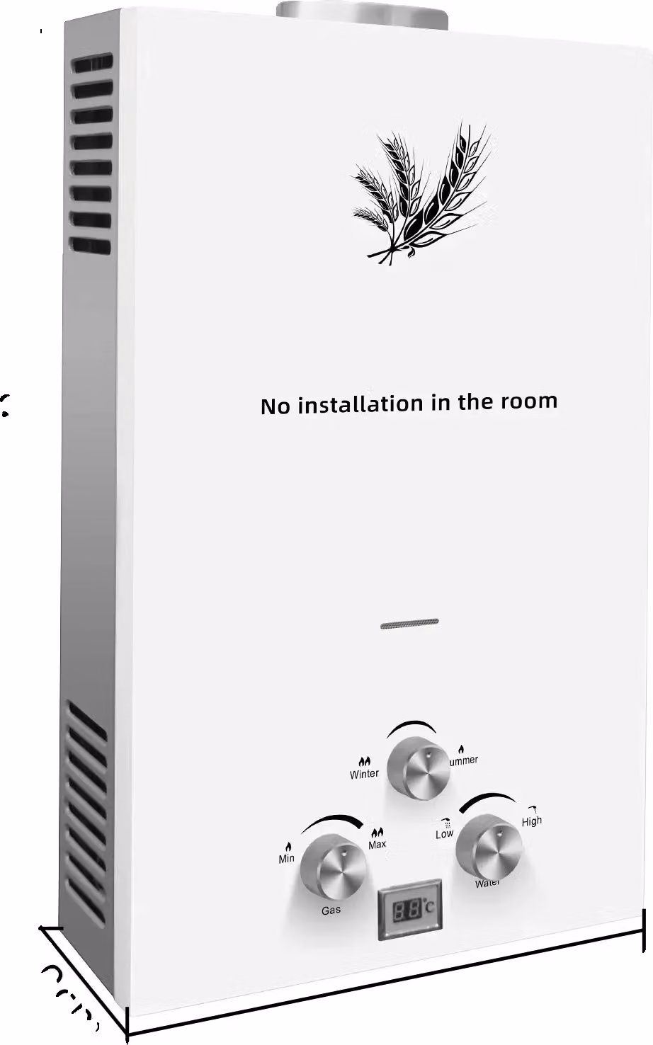 Scaldabagno a gas liquido VEVOR, con una potenza fino a 36 kW, capacità di erogazione di 18 litri. Modello da 20 kW con capacità di 10 litri