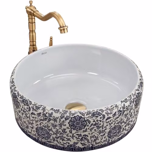 Rea - Lavabo Da Appoggio Florisa Lavandino Bagno 400 X 400 X 150 mm Ceramica (Nero/Bianco)