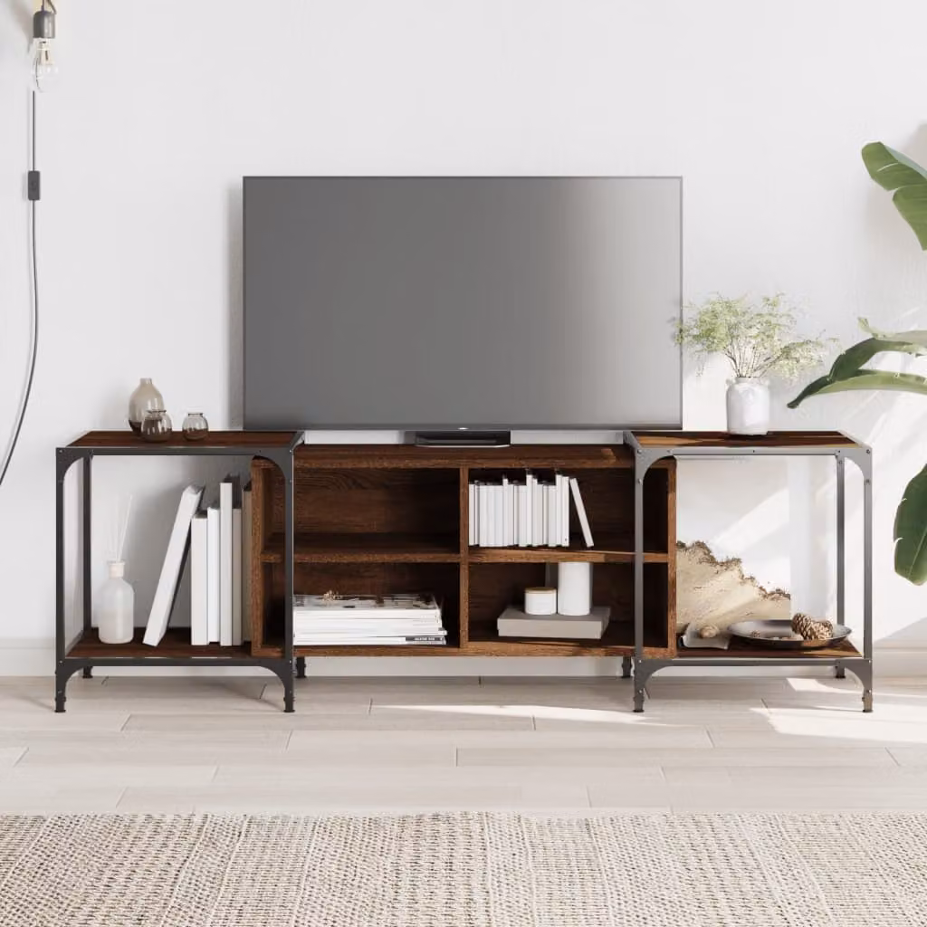 Mobile TV vidaXL in legno rovere marrone con ruote, L 153 cm x P 37 cm x H 50 cm