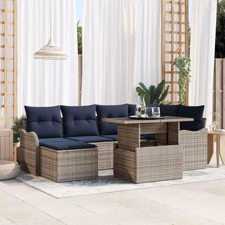Maison Exclusive - Set da giardino composto da 7 pezzi, divano e poltrone, colore grigio, realizzato in rattan sintetico