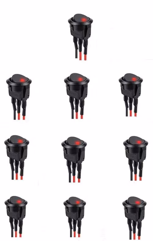 Interruttori a levetta, illuminati, configurazione a 3 pin, confezione da 10 pezzi, colore rosso
