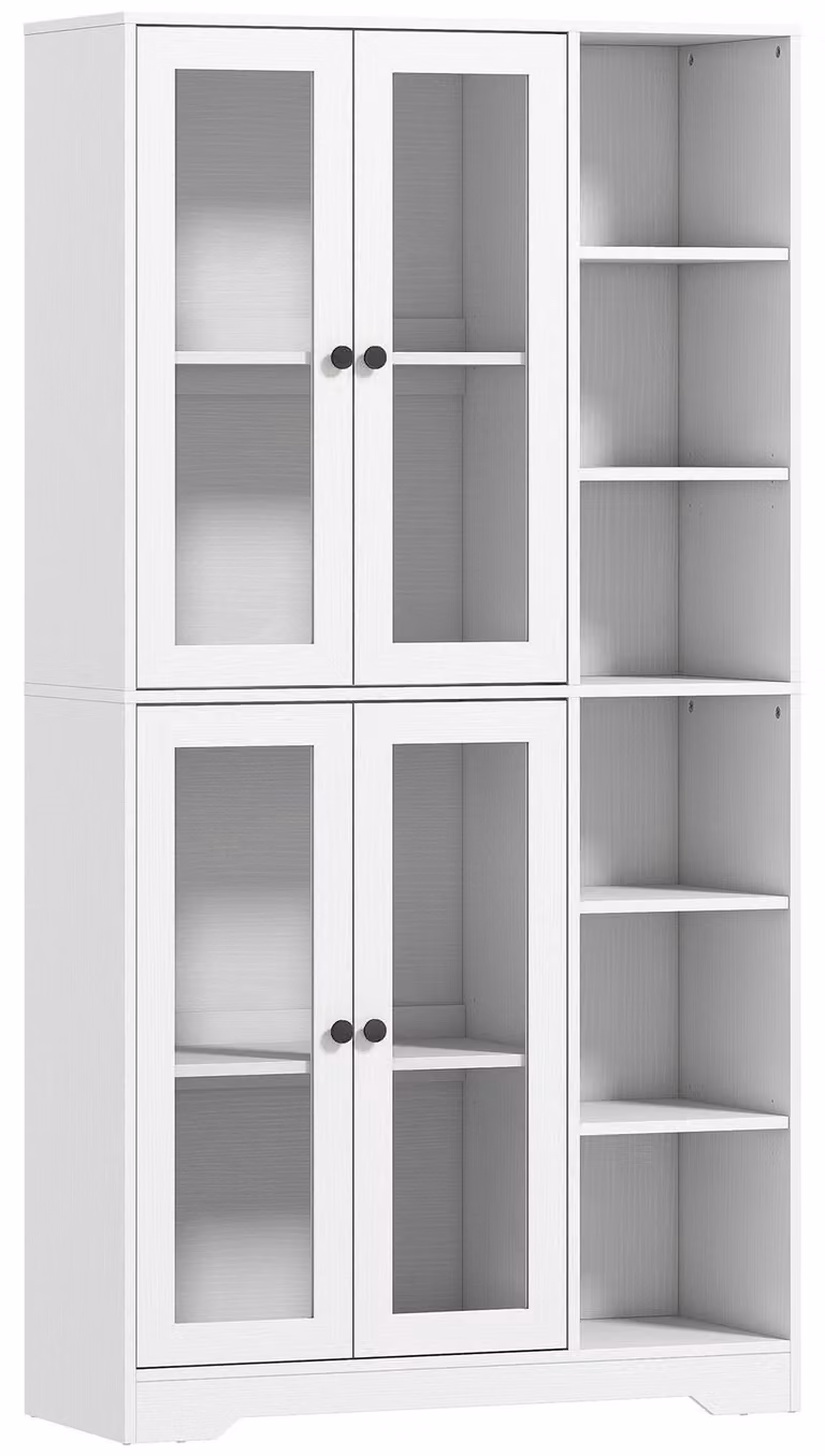 Mobile da cucina bianco con ante in vetro – Materiale: MDF | Colore: Bianco | Dimensioni: 90x35x172 cm